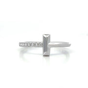 14K White Gold Sideways T Diamond Ring